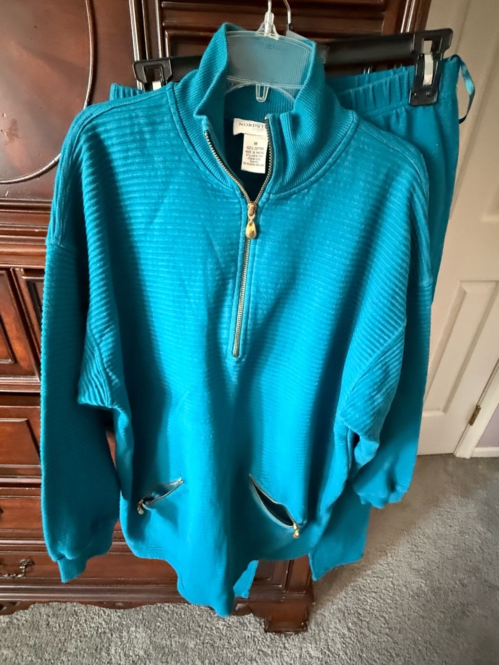 Nordstrom Teal Ribbed Half-Zip Sweatshirt and Pants Set